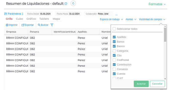 Visibilidad de campos