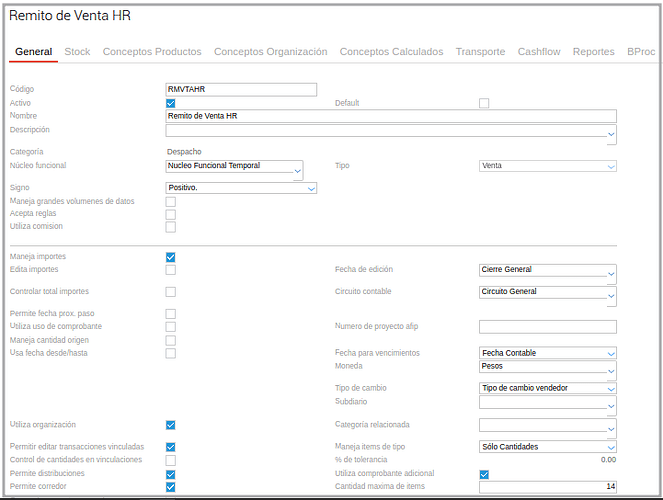Configuracion Remito