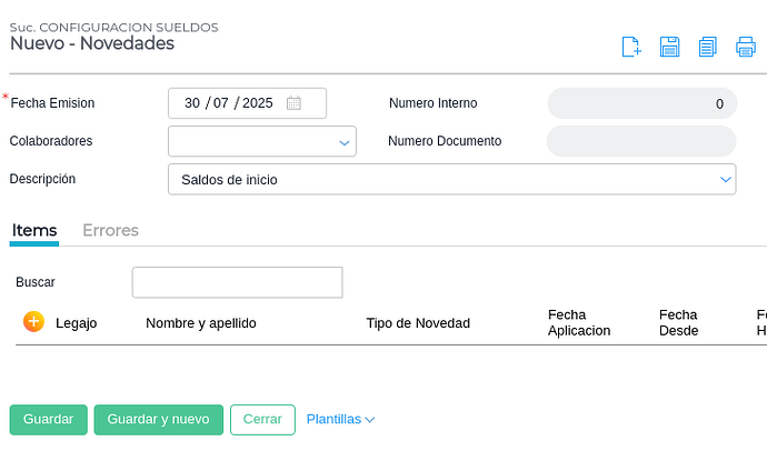 Crear parametro de novedades