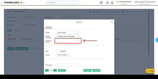 Transacción de novedades