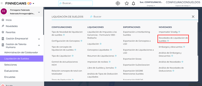 Novedades de Liquidación de Sueldo