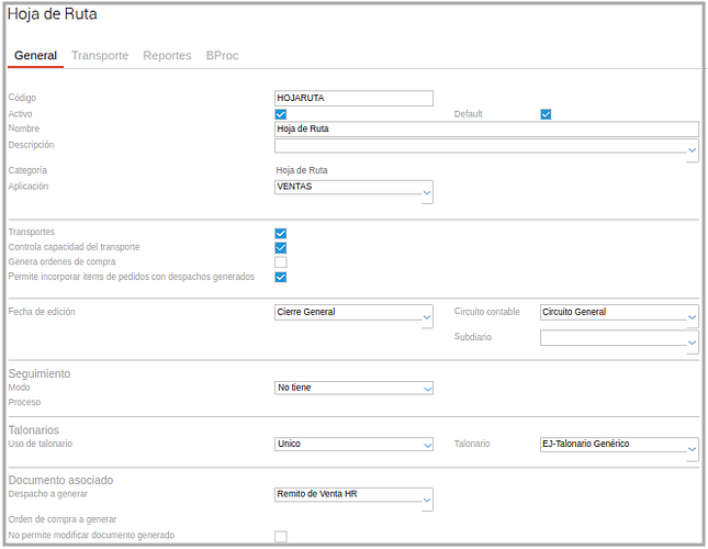 Configuracion Hoja de Ruta
