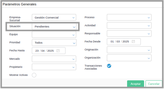 Parametros en oportunidades comerciales