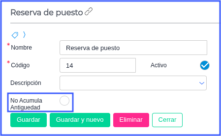 Campo No acumula antigüedad